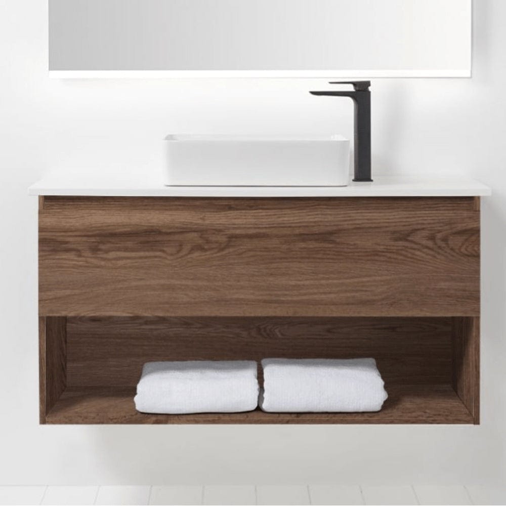 Bath & Co Vanity VCBC Soft Solid Surface 1000 Wall Vanity | 1 Basin, 1 Drawer + Shelf