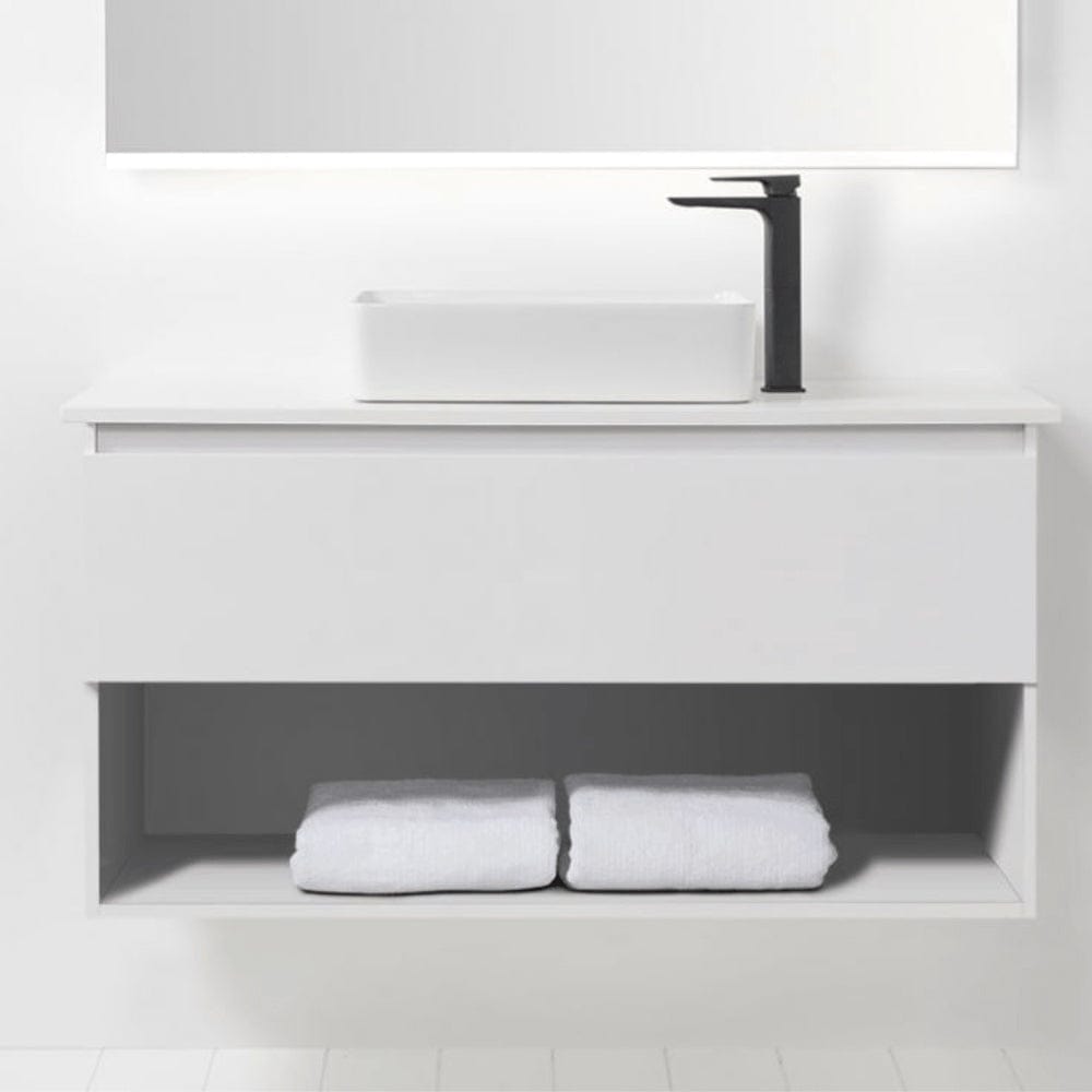 Bath & Co Vanity VCBC Soft Solid Surface 1200 Wall Vanity | 1 Basin, 1 Drawer + Shelf
