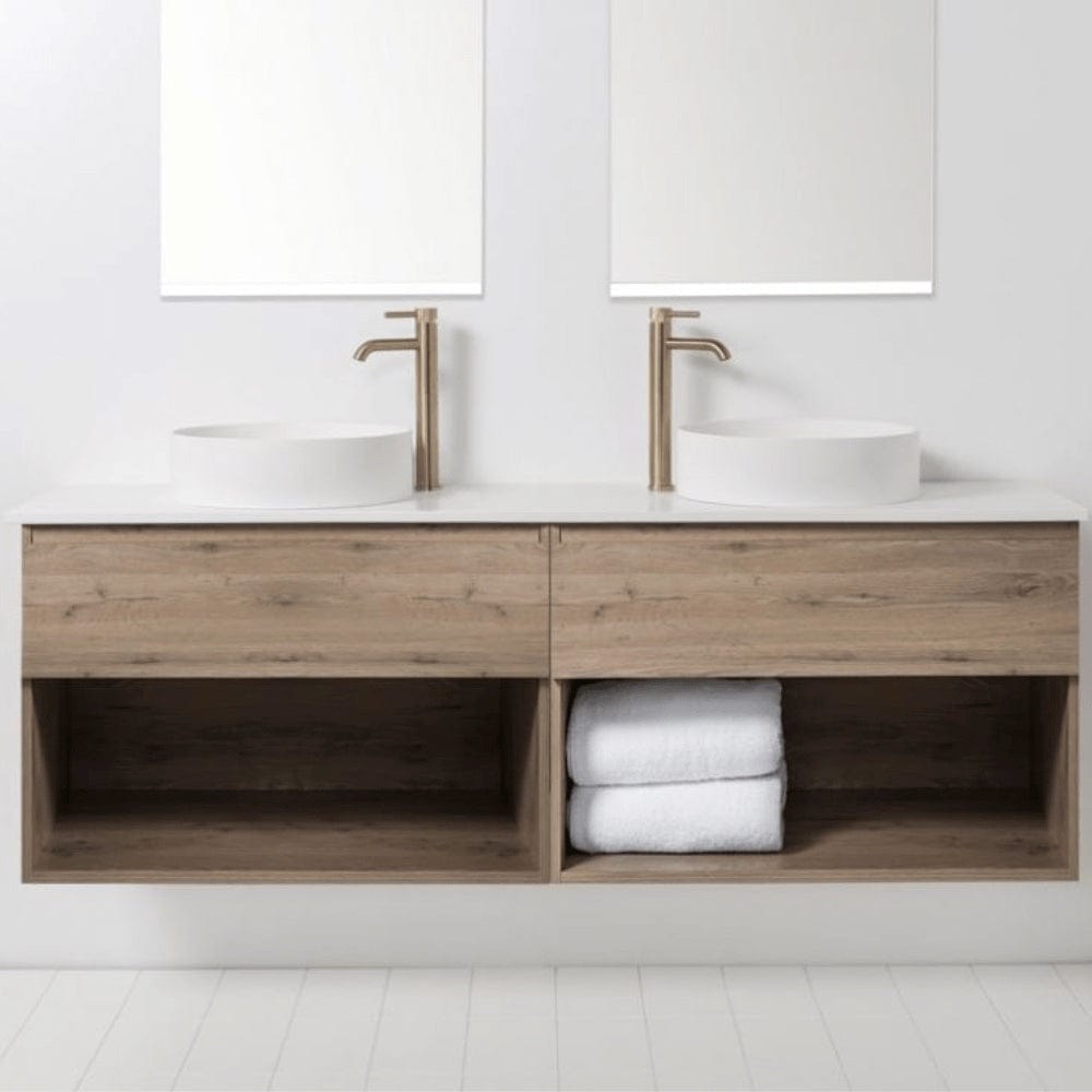Bath & Co Vanity VCBC Soft Solid Surface 1760 Wall Vanity | 2 Basins, 2 Drawers + Shelves