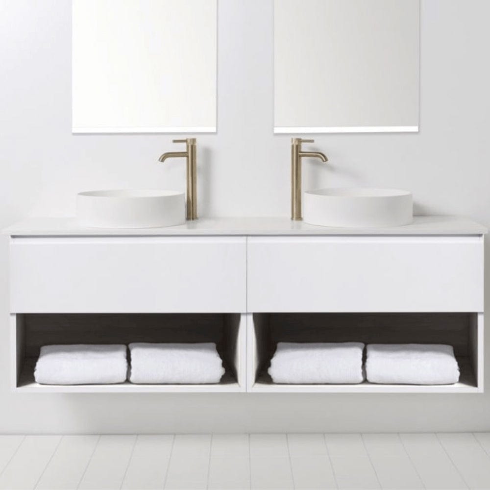 Bath & Co Vanity VCBC Soft Solid Surface 1760 Wall Vanity | 2 Basins, 2 Drawers + Shelves