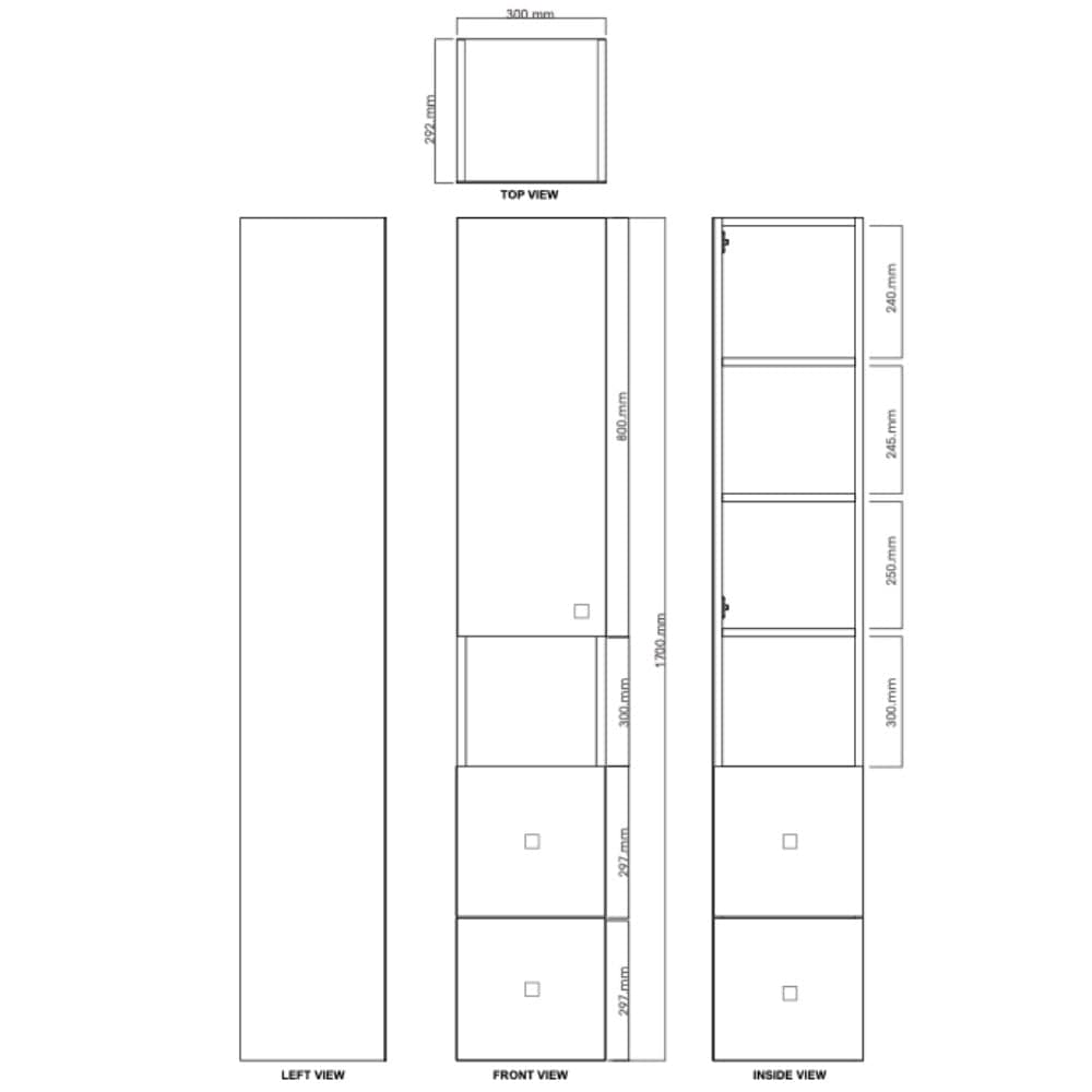 Bath & Co Vanity VCBC Wall-Hung Tall Cabinet | 1 Door, 2 Drawers & 1 Shelf