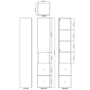 Bath & Co Vanity VCBC Wall-Hung Tall Cabinet | 1 Door, 2 Drawers & 1 Shelf