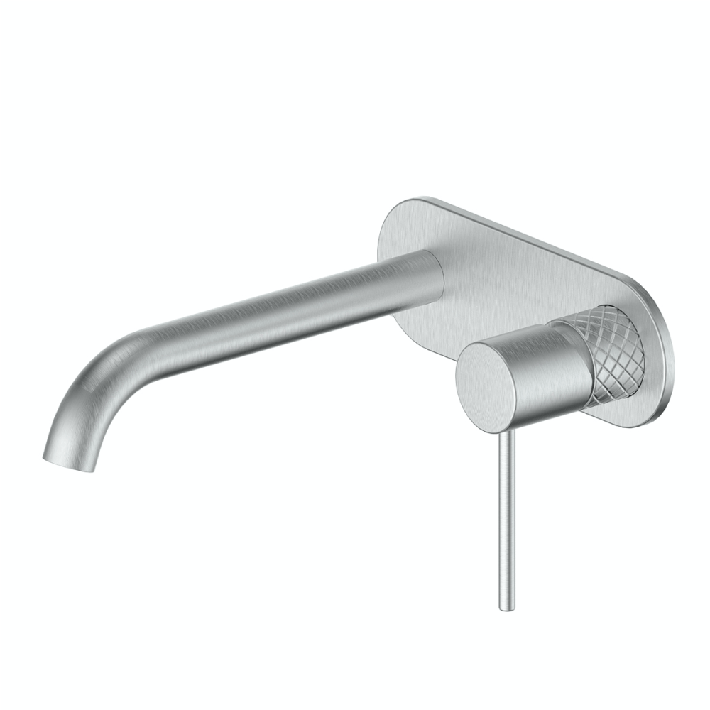 Greens Basin Tap Greens Textura Wall Basin Mixer with Faceplate | Brushed Stainless