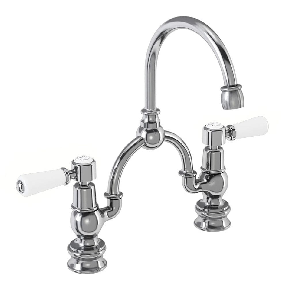 Burlington Kitchen Tap Burlington Kensington Regent Two Tap Hole Arch Mixer with Curved Spout (230mm Centres) | Chrome White