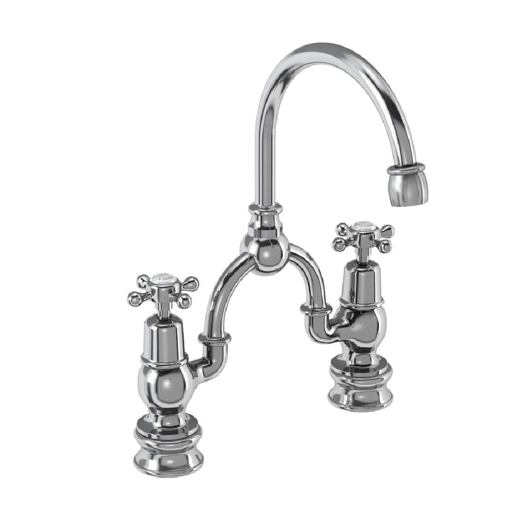 Burlington Kitchen Tap Burlington Claremont Regent Two Tap Hole Arch Mixer with Curved Spout (200mm Centres) | Chrome Black