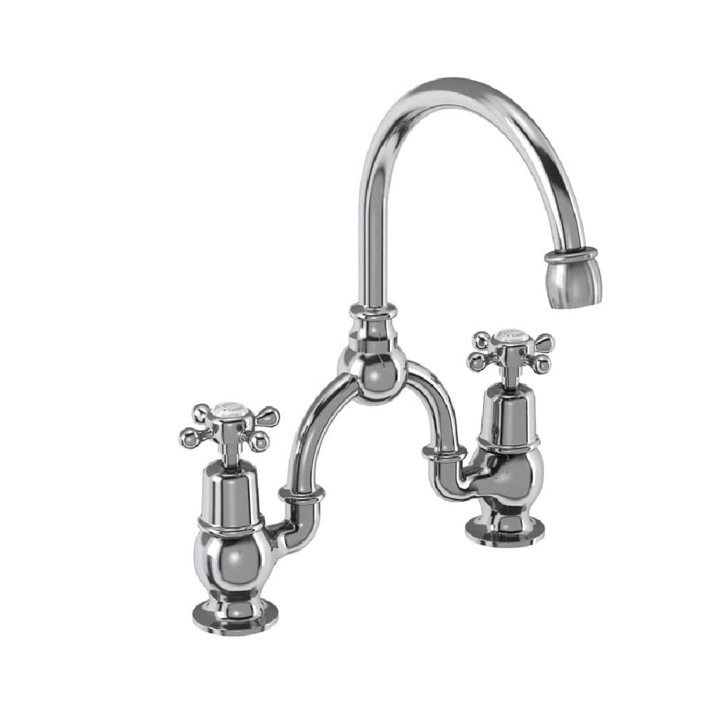 Burlington Kitchen Tap Burlington Claremont Two Tap Hole Arch Mixer with Curved Spout (200mm Centres) | Chrome Black