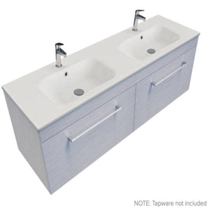 Newtech Newtech Citi 1500mm | 2 Drawer Double Basin Wall Vanity Charred Elm / Via Matte White