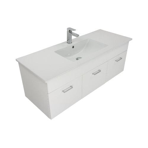 Newtech Newtech Qube 1200mm | 2 Door, 1 Drawer Single Basin Wall Vanity Charred Elm / Vercelli Vitreous China (extra cost)