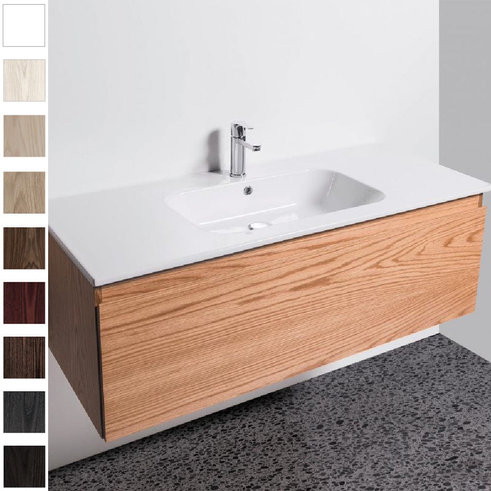 Bath & Co Vanity Michel César Qubo 1200 Vanity | Single Basin & 1 Drawer Painted Cabinet with Timber Veneer Drawer / Timber Veneer