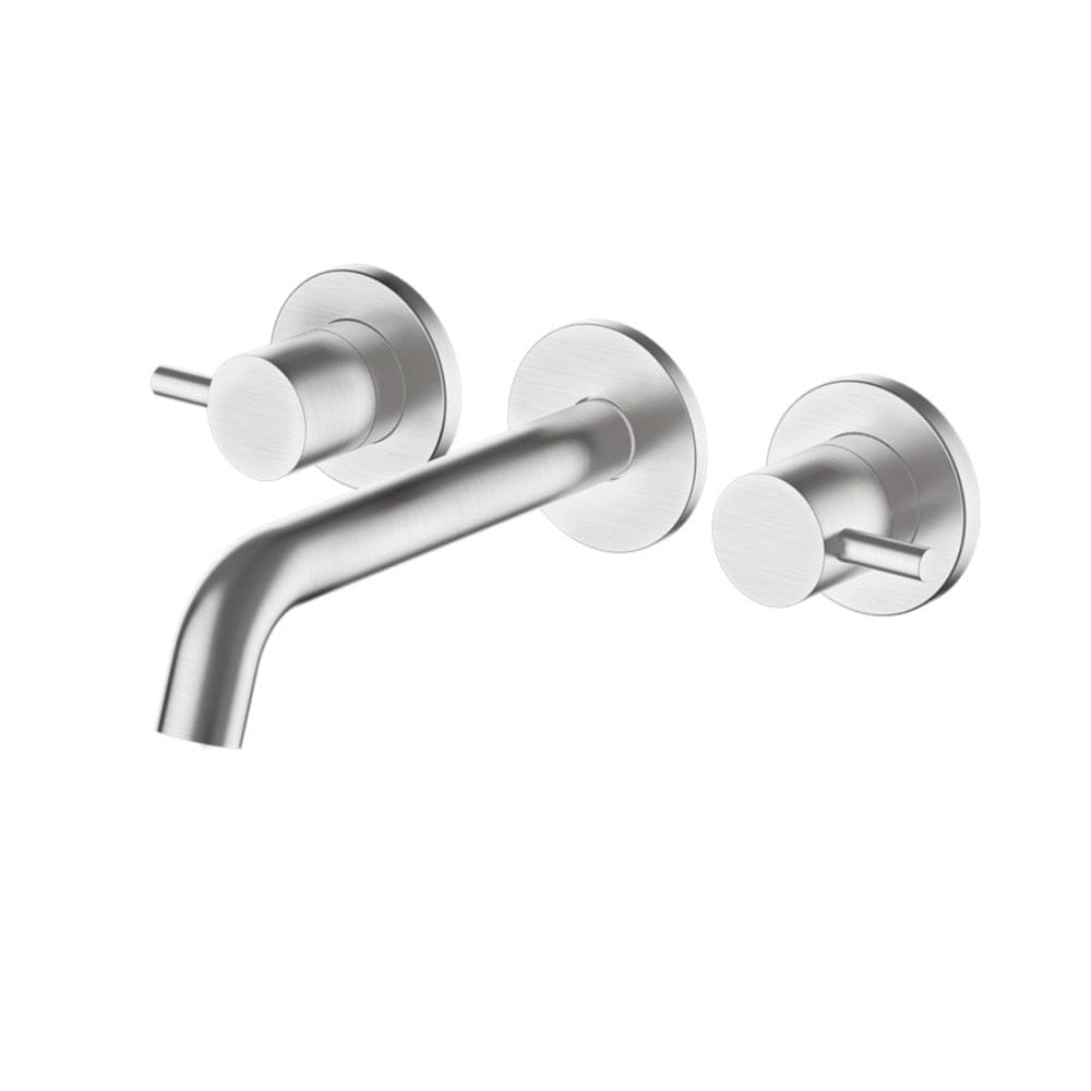 Progetto Basin Tap Swiss Wall Mounted Spout & Tap Set | Brushed Stainless Steel